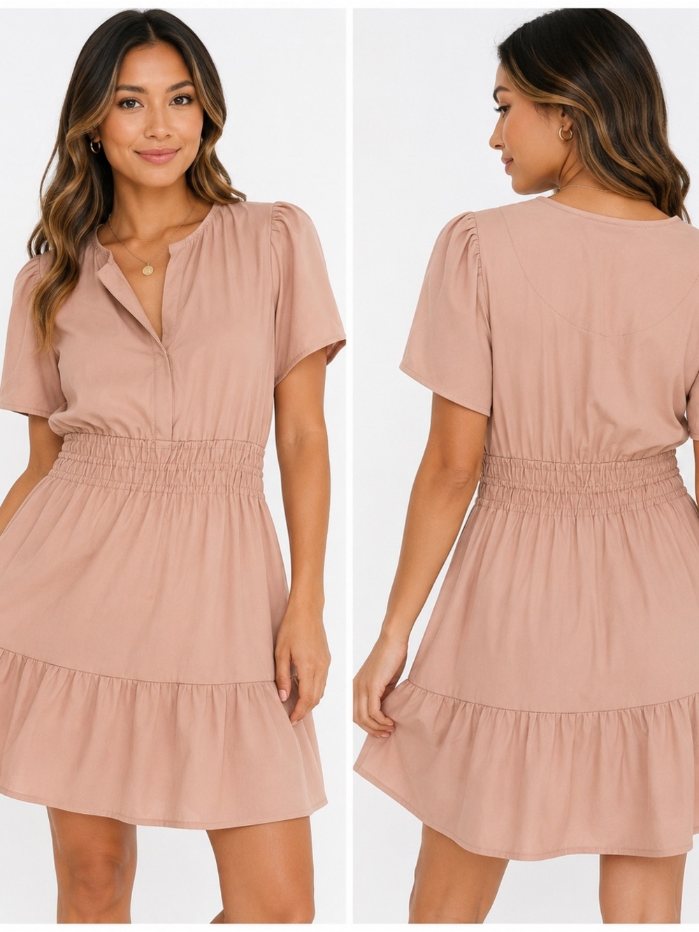 Anthropologie Somerset Mini Dress Faux Leather Pink Puff Sleeve Tiered Mini L